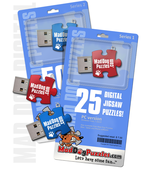 Mad Dog Puzzles retail blister pack with USB keys by MadDogGraphix.com